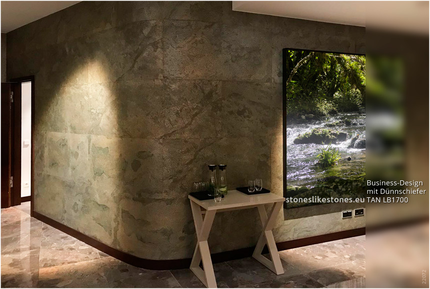 Dünnschiefer LB1700 TAN – Business-Design mit runder Wand - StoneslikeStones-Abb. 22072