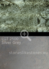 Transluzenter Dünnschiefer: Steinfurnier transluzent LGT 2500 Silver Grey - 1,22 x 0,61 m, Sonderformate bitte erfragen