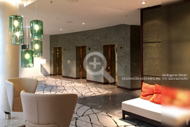 Gebogene Wand mit Dünnschiefer-Verkleidung für elegantes Businessdesign - StoneslikeStones-Abb. 08665