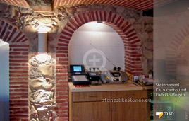 Mediterranes Restaurant-Ambiente mit MSD-Steinpaneel Cal y Canto von StoneslikeStones - 01417